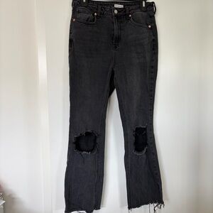 Avec Les Filles Black Distressed Knee Straight Jeans Size 27